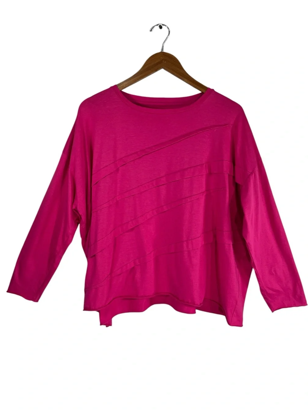 PLANET by Lauren G Pima Cotton Mini Tucked Tee One Size In Lipstick Pink - Picture 2 of 5